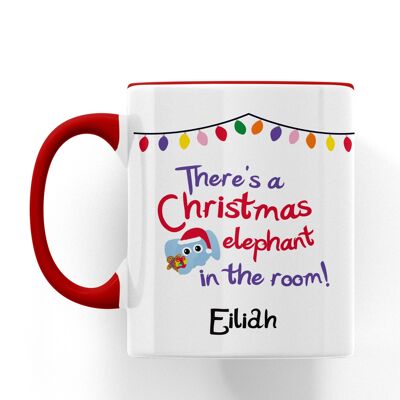 Tiny Elephant There's a Christmas Elephant in the Room Personalised Ceramic Mug - Blue - Left handed