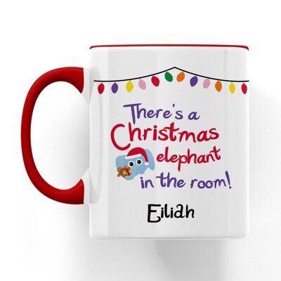 Tiny Elephant There's a Christmas Elephant in the Room Personalised Ceramic Mug - Blue - Right handed