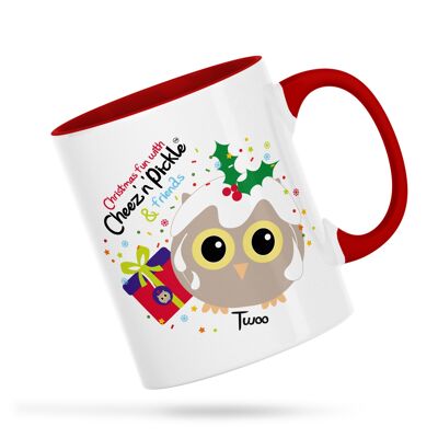 Twoo Owl Nothing Makes Me Happier Than Owls, Pudding, Presents & Christmas Personalised Ceramic Mug - Red - Left handed