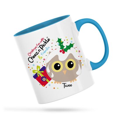 Twoo Owl Nothing Makes Me Happier Than Owls, Pudding, Presents & Christmas Personalised Ceramic Mug - Blue - Right handed