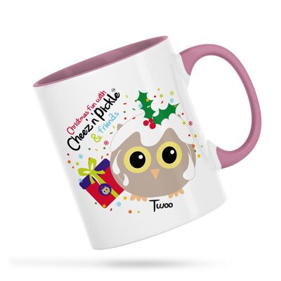Twoo Owl Nothing Makes Me Happier Than Owls, Pudding, Presents & Christmas Personalised Ceramic Mug - Pink - Left handed