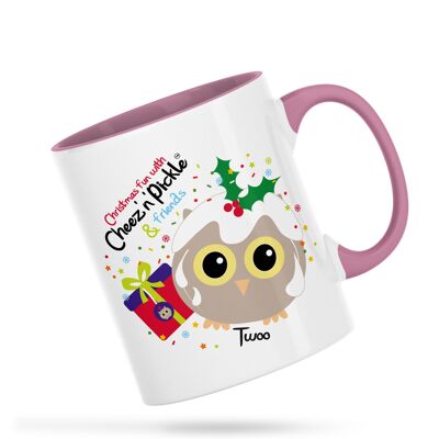 Twoo Owl Nothing Makes Me Happier Than Owls, Pudding, Presents & Christmas Personalised Ceramic Mug - Pink - Left handed