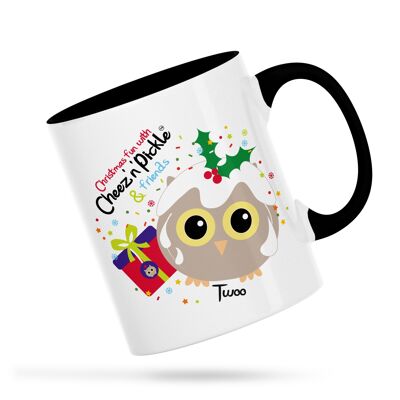 Twoo Owl Nothing Makes Me Happier Than Owls, Pudding, Presents & Christmas Personalised Ceramic Mug - Black - Left handed