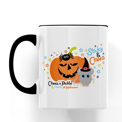 Cheez Mouse & Sticky Spider Pumpkin Halloween Ceramic Mug - Black
