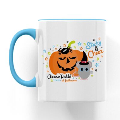 Cheez Mouse & Sticky Spider Pumpkin Halloween Ceramic Mug - Blue
