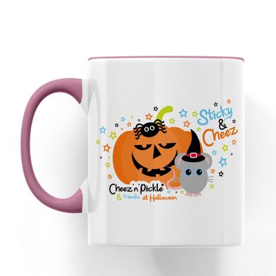 Cheez Mouse & Sticky Spider Pumpkin Halloween Ceramic Mug - Pink