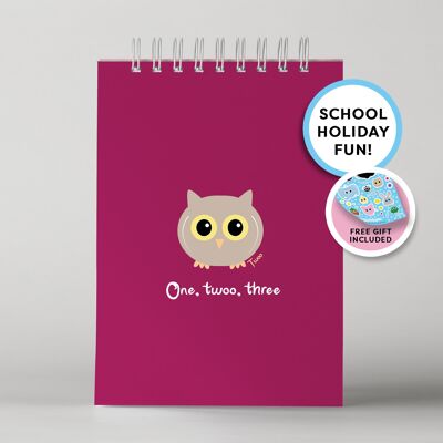 Twoo Owl 'One, Twoo, Three' Pink A5 Wire Bound Rainbow Page Notebook