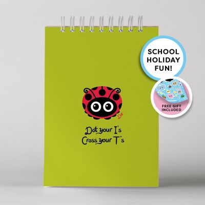 Dot Ladybird 'Dot Your I's Cross Your T's?' Lime Green A5 Wire Bound Rainbow Page Notebook
