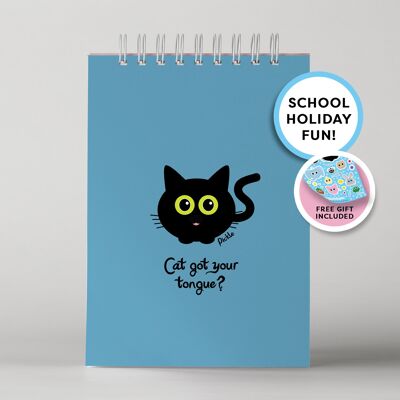 Pickle 'Cat got your tongue?' Blue A5 Wire Bound Rainbow Page Notebook