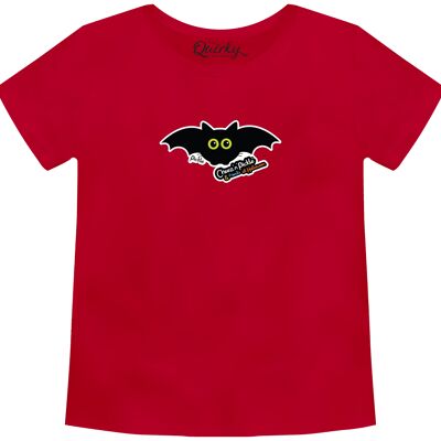 100% Cotton Crew Neck Toddler's Halloween T-shirt featuring Pickle Bat (the Flying Cat-Bat!) - 1-2 UK Toddler's Red