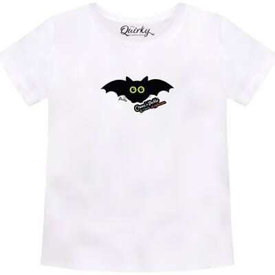 100% Cotton Crew Neck Toddler's Halloween T-shirt featuring Pickle Bat (the Flying Cat-Bat!) - 1-2 UK Toddler's White