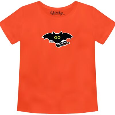 100% Cotton Crew Neck Toddler's Halloween T-shirt featuring Pickle Bat (the Flying Cat-Bat!) - 3-4 Toddler's UK Orange