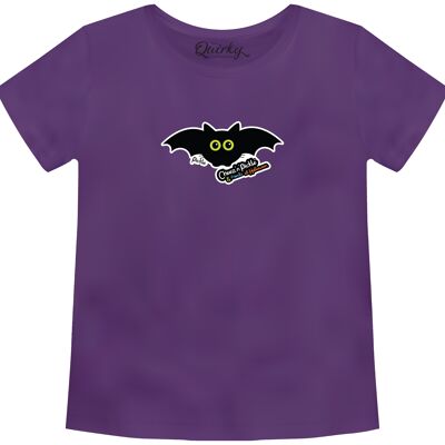 100% Cotton Crew Neck Toddler's Halloween T-shirt featuring Pickle Bat (the Flying Cat-Bat!) - 1-2 UK Toddler's Purple