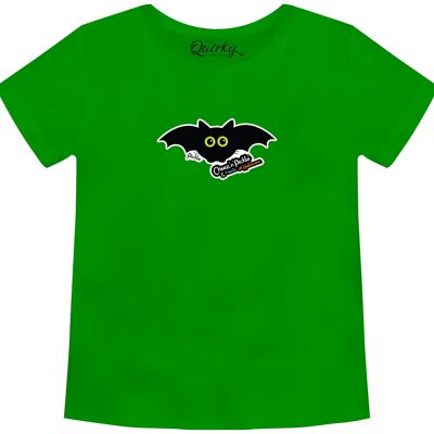 100% Cotton Crew Neck Toddler's Halloween T-shirt featuring Pickle Bat (the Flying Cat-Bat!) - 1-2 UK Toddler's Green