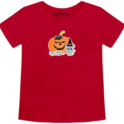 100% Cotton Crew Neck Toddler's Halloween T-shirt featuring Sticky and Cheez with Pumpkin - 1-2 UK Kids Red