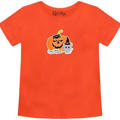 100% Cotton Crew Neck Toddler's Halloween T-shirt featuring Sticky and Cheez with Pumpkin - 1-2 UK Kids Orange