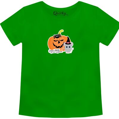 100% Cotton Crew Neck Toddler's Halloween T-shirt featuring Sticky and Cheez with Pumpkin - 1-2 UK Toddler's Green