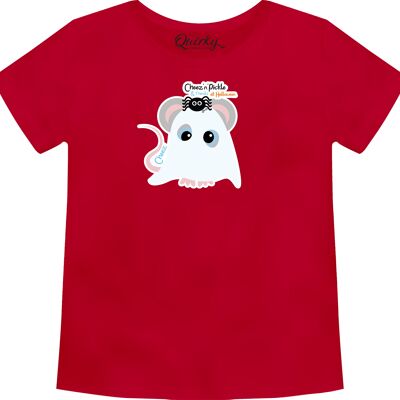 100% Cotton Crew Neck Toddler's Halloween T-shirt featuring Cheez Ghost Mouse - 3-4 UK Toddler's Red