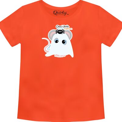 100% Cotton Crew Neck Toddler's Halloween T-shirt featuring Cheez Ghost Mouse - 1-2 UK Toddler's Orange