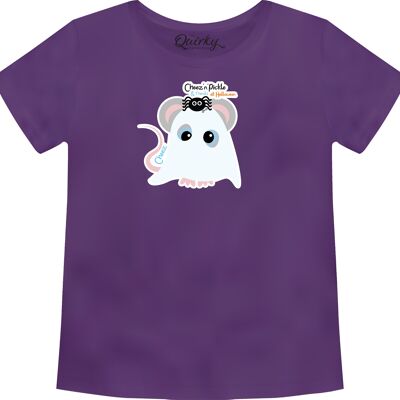 100% Cotton Crew Neck Toddler's Halloween T-shirt featuring Cheez Ghost Mouse - 3-4 UK Toddler's Purple