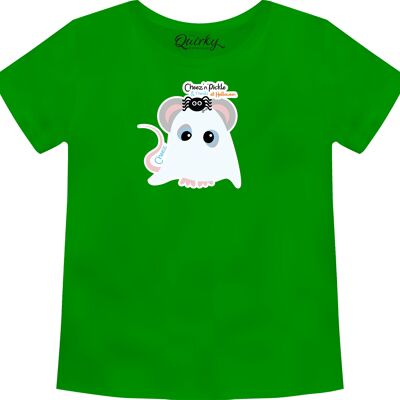 100% Cotton Crew Neck Toddler's Halloween T-shirt featuring Cheez Ghost Mouse - 1-2 UK Toddler's Green