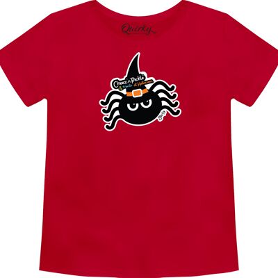 100% Cotton Crew Neck Toddler's Halloween T-shirt featuring Sticky Spider - 1-2 UK Toddler's Red
