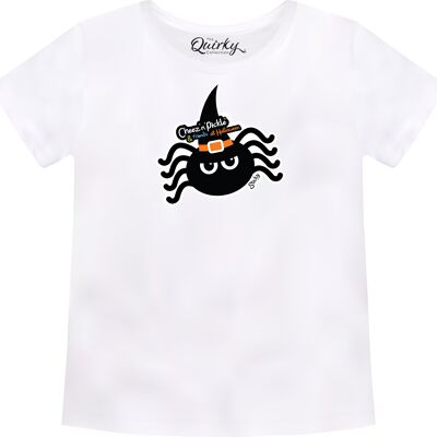 100% Cotton Crew Neck Toddler's Halloween T-shirt featuring Sticky Spider - 1-2 UK Toddler's White