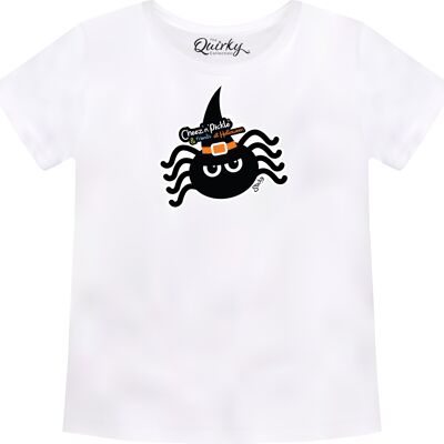 100% Cotton Crew Neck Toddler's Halloween T-shirt featuring Sticky Spider - 3-4 UK Toddler's White