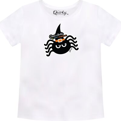 100% Cotton Crew Neck Toddler's Halloween T-shirt featuring Sticky Spider - 3-4 UK Toddler's White