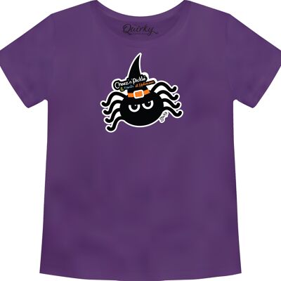100% Cotton Crew Neck Toddler's Halloween T-shirt featuring Sticky Spider - 1-2 UK Toddler's Purple