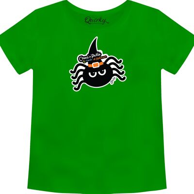 100% Cotton Crew Neck Toddler's Halloween T-shirt featuring Sticky Spider - 1-2 UK Toddler's Green