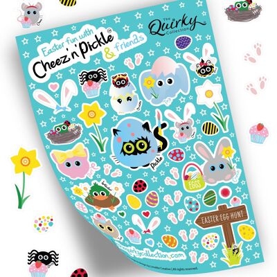 Easter fun with Cheez 'n' Pickle & friends A5 peelable animal sticker sheet with 41 stickers