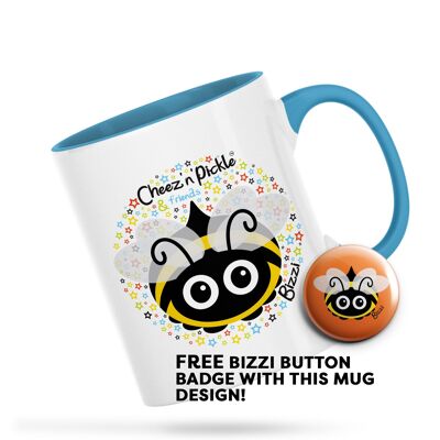 Buzz off! This is MY mug! Bizzi Bee Personalised Ceramic Mug - Blue - Left