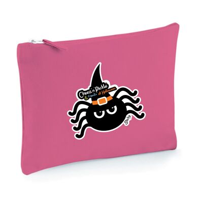 Sticky Spider Halloween Themed Multi Use 100% Brushed Cotton Canvas Zip Bag - Pink