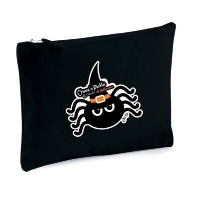 Sticky Spider Halloween Themed Multi Use 100% Brushed Cotton Canvas Zip Bag - Black