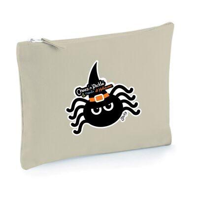 Sticky Spider Halloween Themed Multi Use 100% Brushed Cotton Canvas Zip Bag - Natural