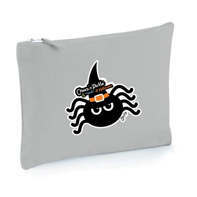 Sticky Spider Halloween Themed Multi Use 100% Brushed Cotton Canvas Zip Bag - Light grey
