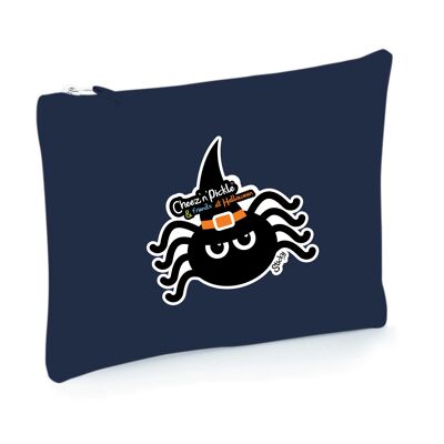 Sticky Spider Halloween Themed Multi Use 100% Brushed Cotton Canvas Zip Bag - Navy