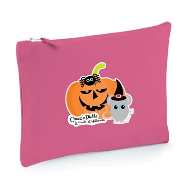 Cheez Mouse and Pumpkin Halloween Themed Multi Use 100% Brushed Cotton Canvas Zip Bag - Pink