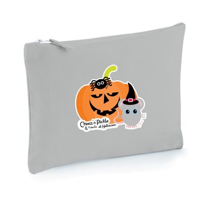 Cheez Mouse and Pumpkin Halloween Themed Multi Use 100% Brushed Cotton Canvas Zip Bag - Light grey