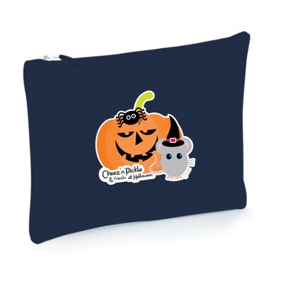 Cheez Mouse and Pumpkin Halloween Themed Multi Use 100% Brushed Cotton Canvas Zip Bag - Navy