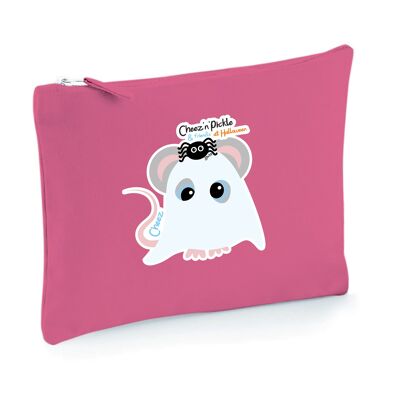 Cheez Mouse Ghost Halloween Themed Multi Use 100% Brushed Cotton Canvas Zip Bag - Pink