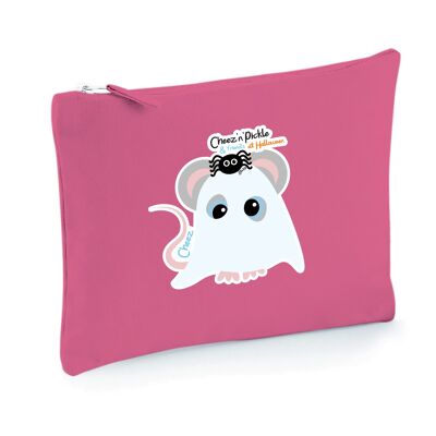 Cheez Mouse Ghost Halloween Themed Multi Use 100% Brushed Cotton Canvas Zip Bag - Pink