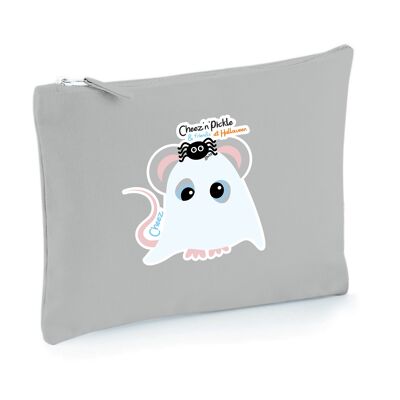 Cheez Mouse Ghost Halloween Themed Multi Use 100% Brushed Cotton Canvas Zip Bag - Light grey