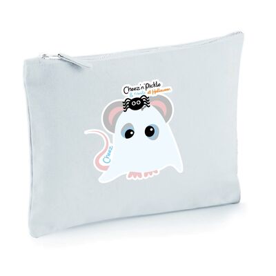 Cheez Mouse Ghost Halloween Themed Multi Use 100% Brushed Cotton Canvas Zip Bag - Off white