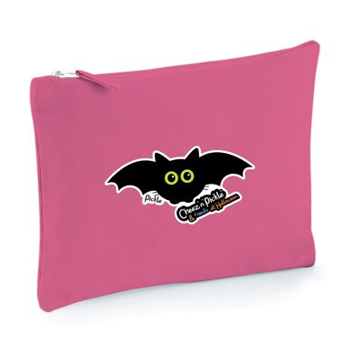 Pickle Bat Halloween Themed Multi Use 100% Brushed Cotton Canvas Zip Bag - Pink