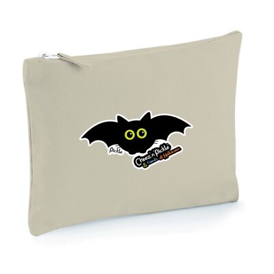 Pickle Bat Halloween Themed Multi Use 100% Brushed Cotton Canvas Zip Bag - Natural