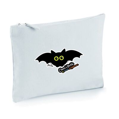 Pickle Bat Halloween Themed Multi Use 100% Brushed Cotton Canvas Zip Bag - Off white