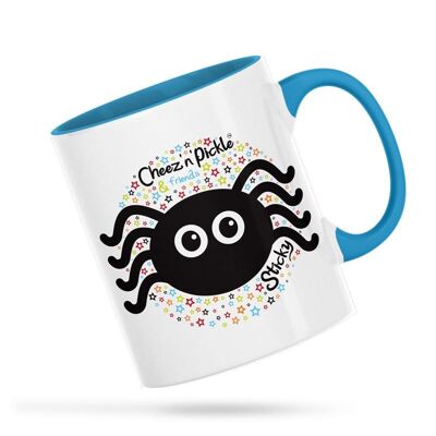 I'll Give You 8 Reasons Not To Touch MY Mug! Sticky Spider Personalised Ceramic Mug - Blue - Left