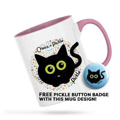 MY Mug Always Lands On Its Feet! Pickle Cat Personalised Ceramic Mug - Blue - Left